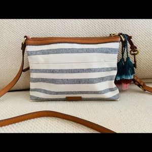 Fossil Canvas Subtle Striped Crossbody w/Tassles